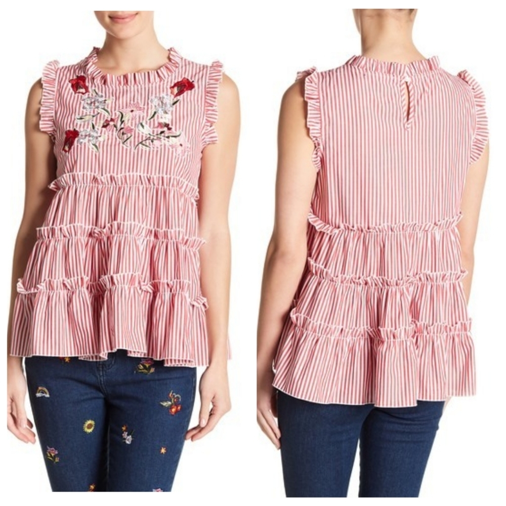 Romeo & Juliet | Pinstripe Floral Embroidered Top